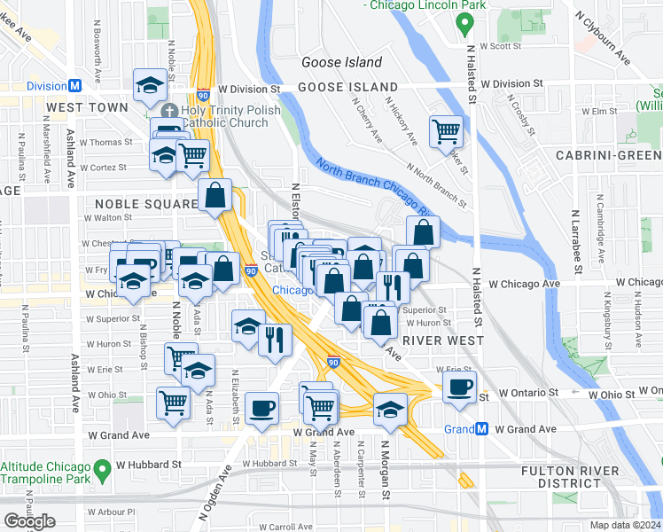 map of restaurants, bars, coffee shops, grocery stores, and more near in Chicago