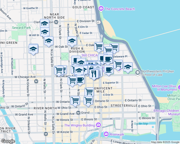 map of restaurants, bars, coffee shops, grocery stores, and more near in Chicago