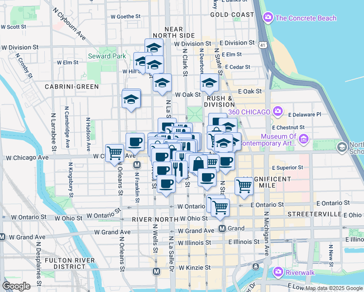 map of restaurants, bars, coffee shops, grocery stores, and more near in Chicago