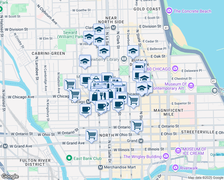 map of restaurants, bars, coffee shops, grocery stores, and more near in Chicago