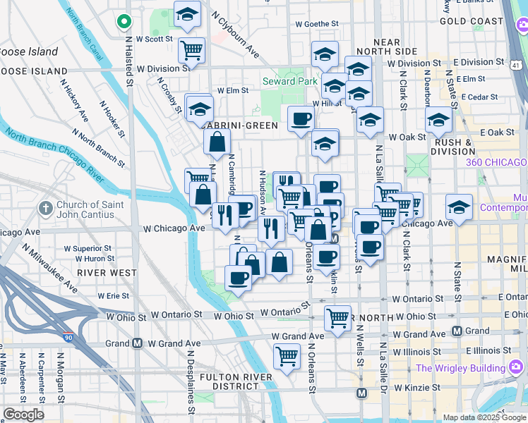 map of restaurants, bars, coffee shops, grocery stores, and more near in Chicago