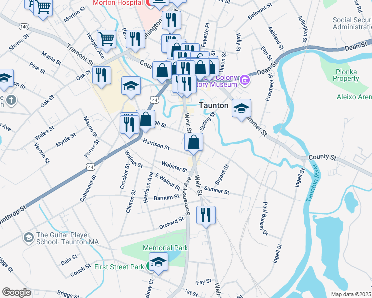 map of restaurants, bars, coffee shops, grocery stores, and more near 157 High Street in Taunton