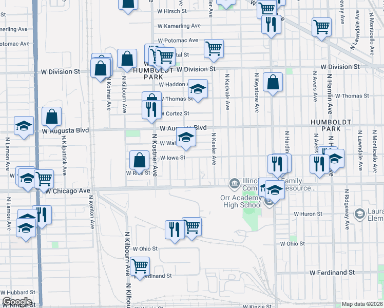 map of restaurants, bars, coffee shops, grocery stores, and more near 4255 West Walton Street in Chicago
