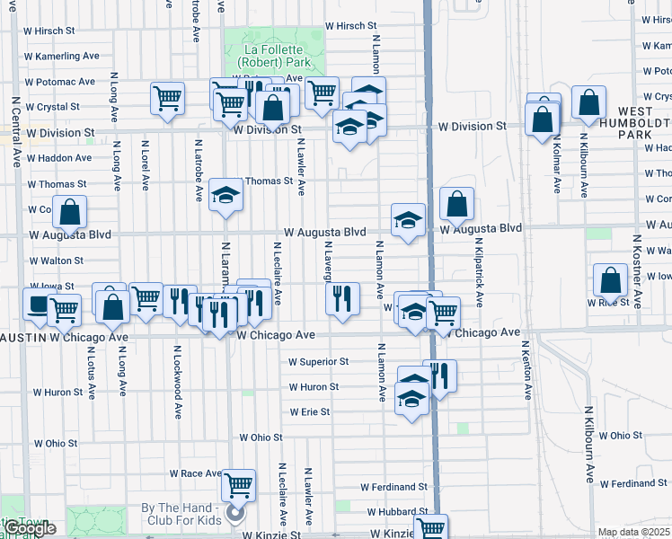 map of restaurants, bars, coffee shops, grocery stores, and more near 4942 West Walton Street in Chicago