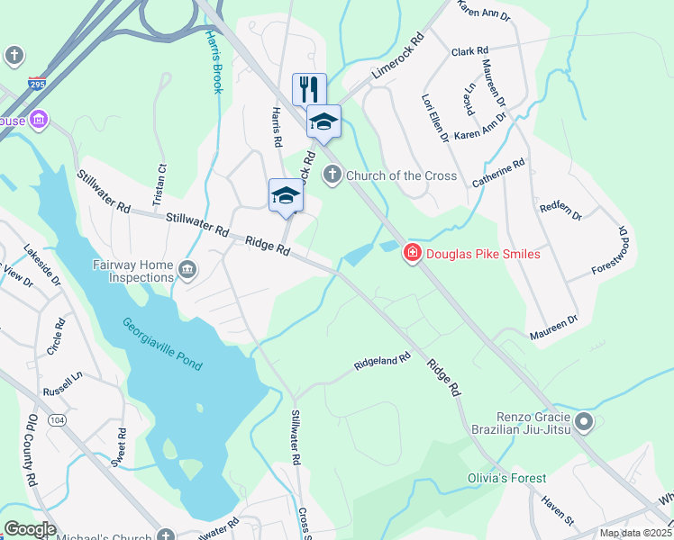 map of restaurants, bars, coffee shops, grocery stores, and more near 100 Ridge Road in Smithfield