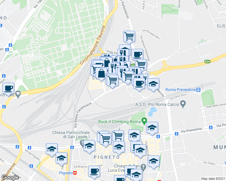 map of restaurants, bars, coffee shops, grocery stores, and more near 15 Via Morozzo della Rocca in Roma