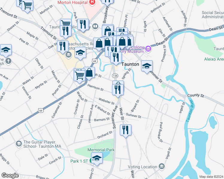 map of restaurants, bars, coffee shops, grocery stores, and more near 157 High Street in Taunton