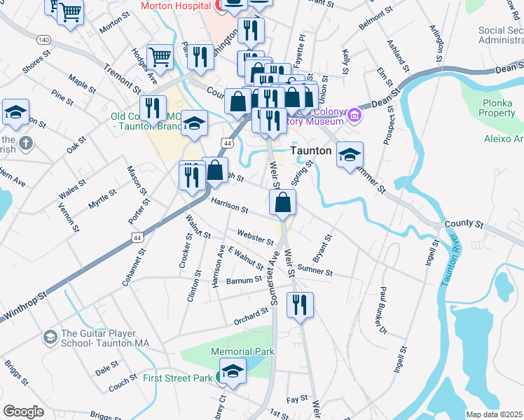 map of restaurants, bars, coffee shops, grocery stores, and more near 157 High Street in Taunton