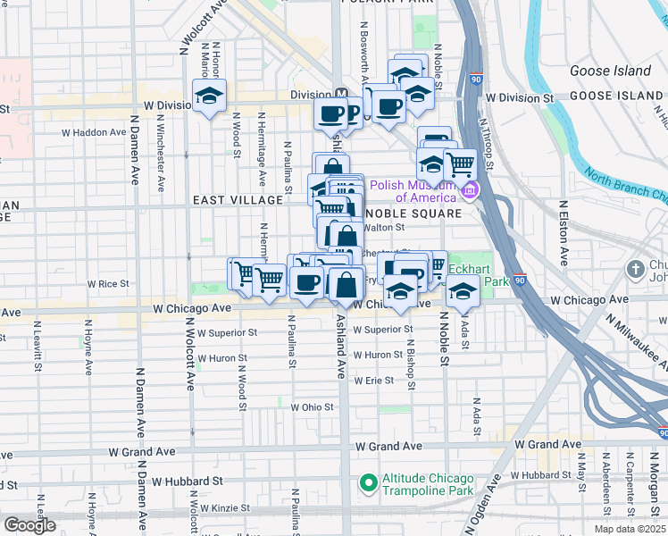 map of restaurants, bars, coffee shops, grocery stores, and more near in Chicago