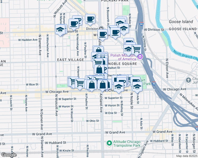 map of restaurants, bars, coffee shops, grocery stores, and more near in Chicago