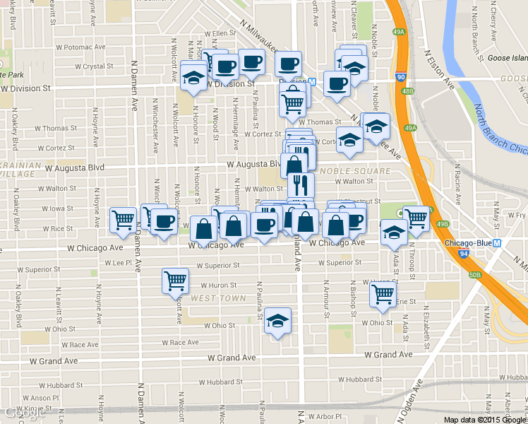 map of restaurants, bars, coffee shops, grocery stores, and more near 866 North Marshfield Avenue in Chicago