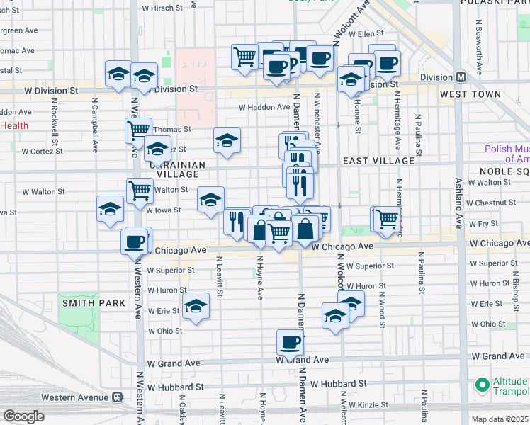 map of restaurants, bars, coffee shops, grocery stores, and more near in Chicago