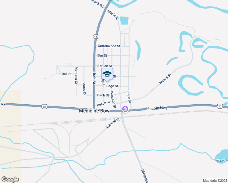 map of restaurants, bars, coffee shops, grocery stores, and more near 401 Sage Street in Medicine Bow