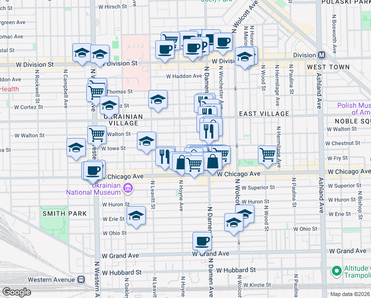 map of restaurants, bars, coffee shops, grocery stores, and more near in Chicago