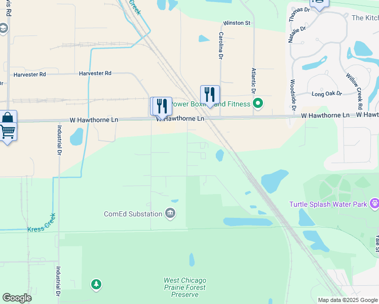 map of restaurants, bars, coffee shops, grocery stores, and more near 1N711 Pilsen Road in West Chicago