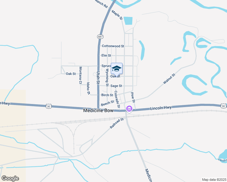 map of restaurants, bars, coffee shops, grocery stores, and more near 201-299 Sage Street in Medicine Bow
