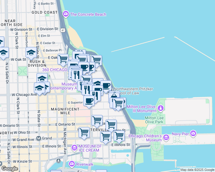 map of restaurants, bars, coffee shops, grocery stores, and more near 808 North Lake Shore Drive in Chicago