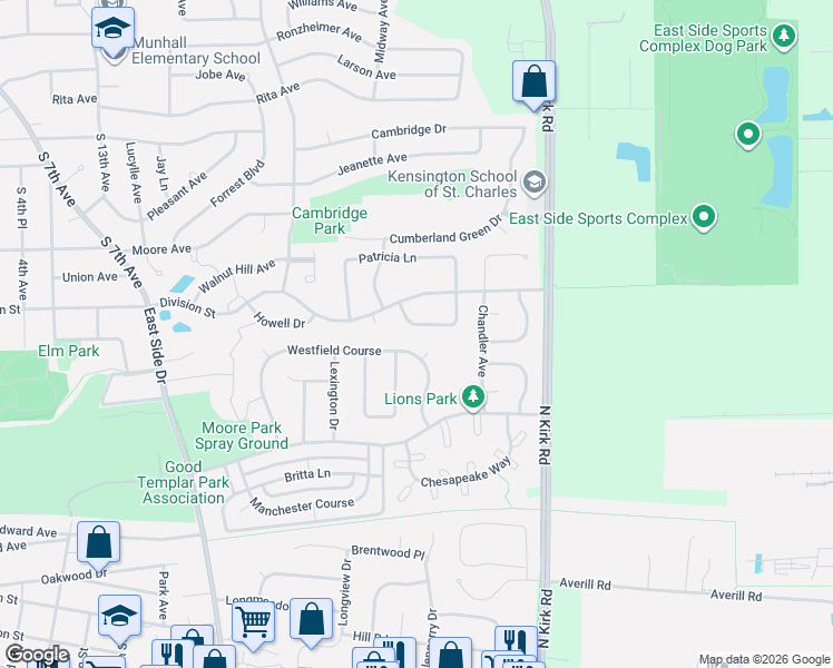 map of restaurants, bars, coffee shops, grocery stores, and more near 1110 Appleton Lane in Geneva