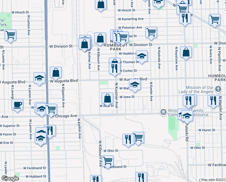map of restaurants, bars, coffee shops, grocery stores, and more near 4416 West Walton Street in Chicago
