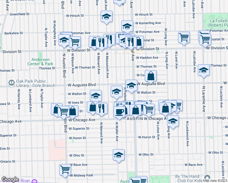 map of restaurants, bars, coffee shops, grocery stores, and more near 944 North Waller Avenue in Chicago