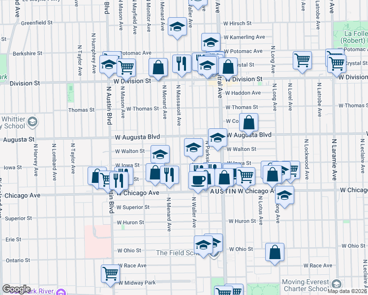 map of restaurants, bars, coffee shops, grocery stores, and more near 944 North Massasoit Avenue in Chicago