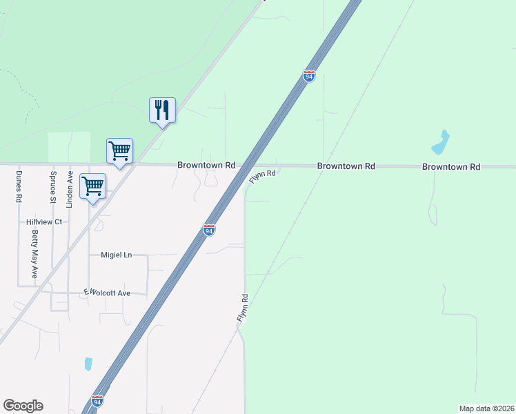map of restaurants, bars, coffee shops, grocery stores, and more near 12255 Flynn Road in Sawyer