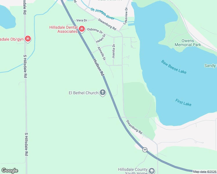 map of restaurants, bars, coffee shops, grocery stores, and more near 1636 Michigan 99 in Hillsdale