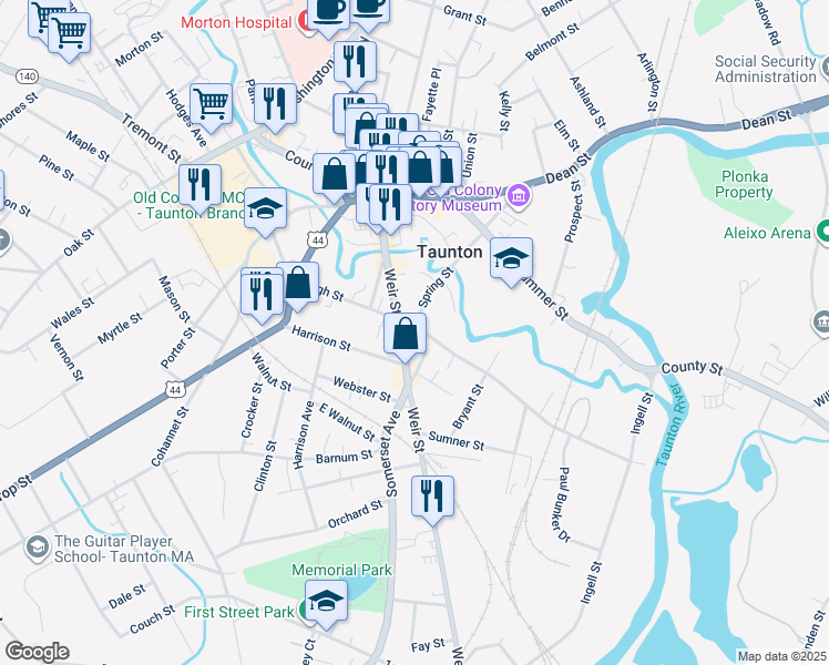 map of restaurants, bars, coffee shops, grocery stores, and more near 169 High Street in Taunton
