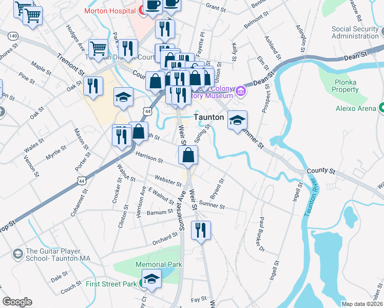 map of restaurants, bars, coffee shops, grocery stores, and more near 169 High Street in Taunton