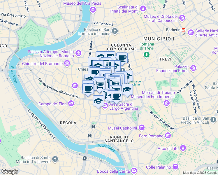 map of restaurants, bars, coffee shops, grocery stores, and more near 64 Piazza della Minerva in Roma