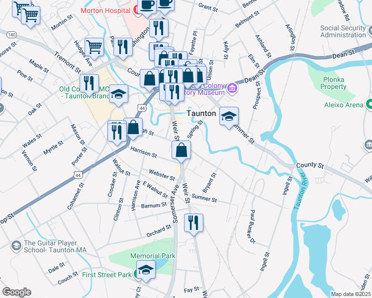 map of restaurants, bars, coffee shops, grocery stores, and more near 169 High Street in Taunton
