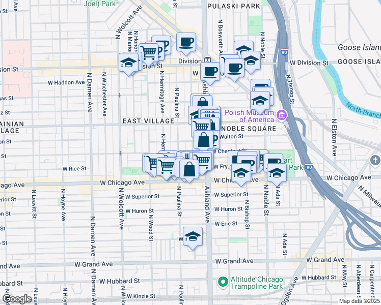 map of restaurants, bars, coffee shops, grocery stores, and more near 862 North Marshfield Avenue in Chicago