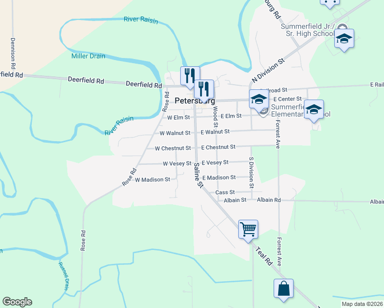 map of restaurants, bars, coffee shops, grocery stores, and more near 410 Saline Street in Petersburg