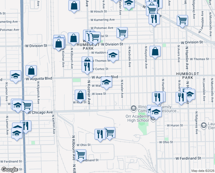 map of restaurants, bars, coffee shops, grocery stores, and more near 4255 West Walton Street in Chicago