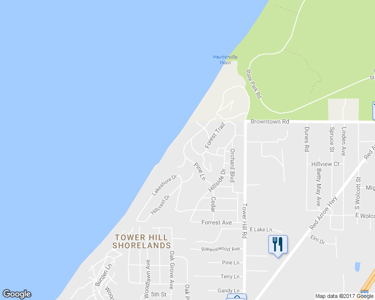 map of restaurants, bars, coffee shops, grocery stores, and more near 611 Indian Trail in Sawyer