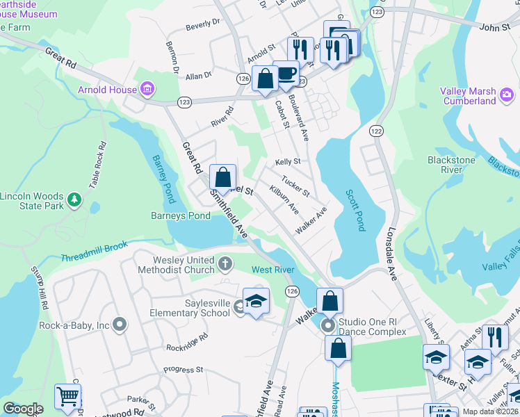 map of restaurants, bars, coffee shops, grocery stores, and more near 11 Memorial Avenue in Lincoln