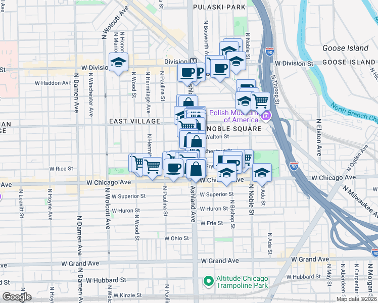 map of restaurants, bars, coffee shops, grocery stores, and more near in Chicago