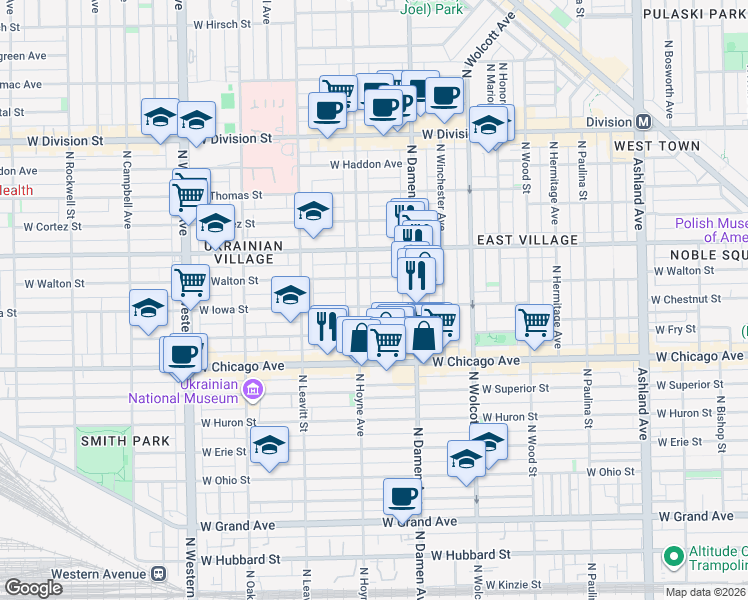 map of restaurants, bars, coffee shops, grocery stores, and more near in Chicago