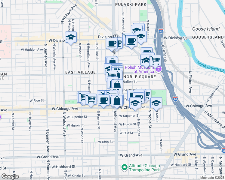 map of restaurants, bars, coffee shops, grocery stores, and more near in Chicago