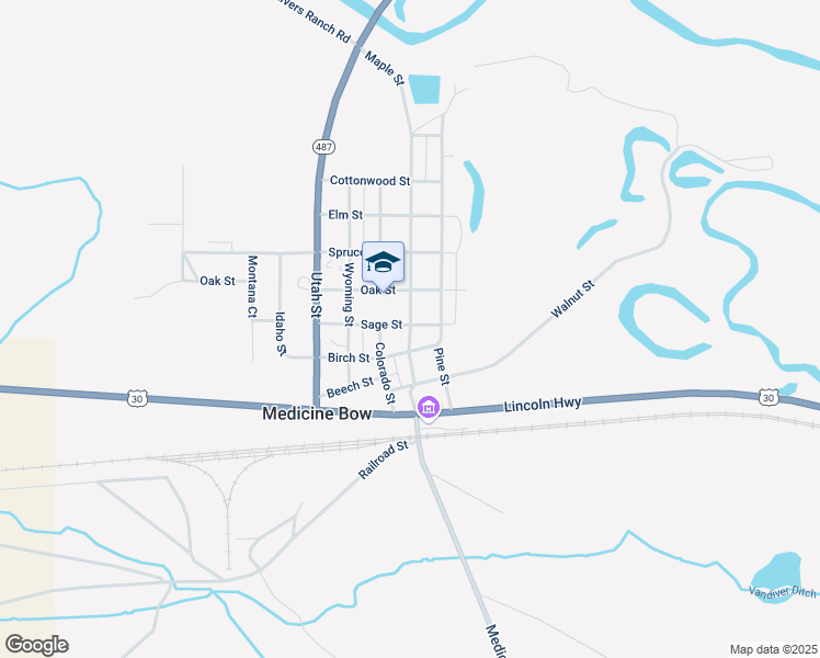 map of restaurants, bars, coffee shops, grocery stores, and more near 401 Sage Street in Medicine Bow