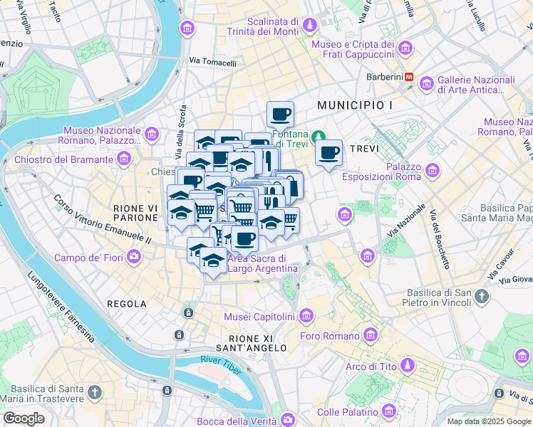 map of restaurants, bars, coffee shops, grocery stores, and more near 891 Piazza del Collegio Romano in Roma
