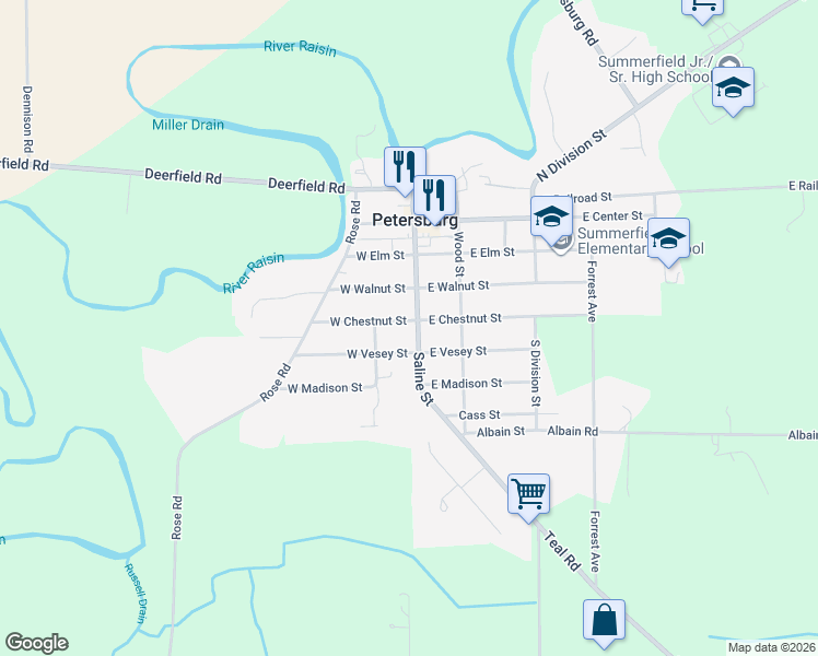 map of restaurants, bars, coffee shops, grocery stores, and more near 410 Saline Street in Petersburg