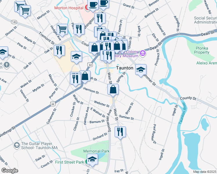 map of restaurants, bars, coffee shops, grocery stores, and more near 157 High Street in Taunton