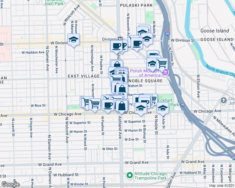 map of restaurants, bars, coffee shops, grocery stores, and more near in Chicago