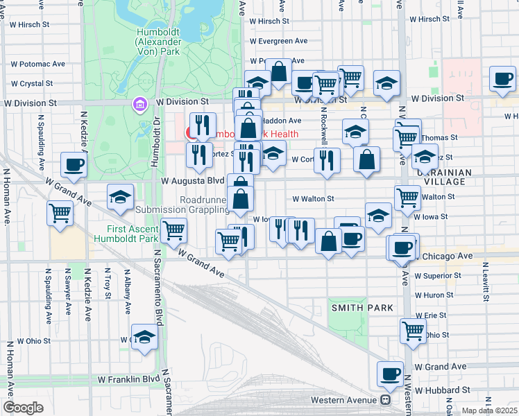 map of restaurants, bars, coffee shops, grocery stores, and more near 914 North Fairfield Avenue in Chicago