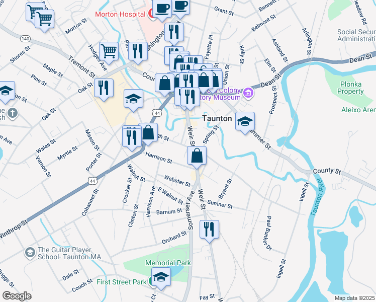 map of restaurants, bars, coffee shops, grocery stores, and more near 157 High Street in Taunton