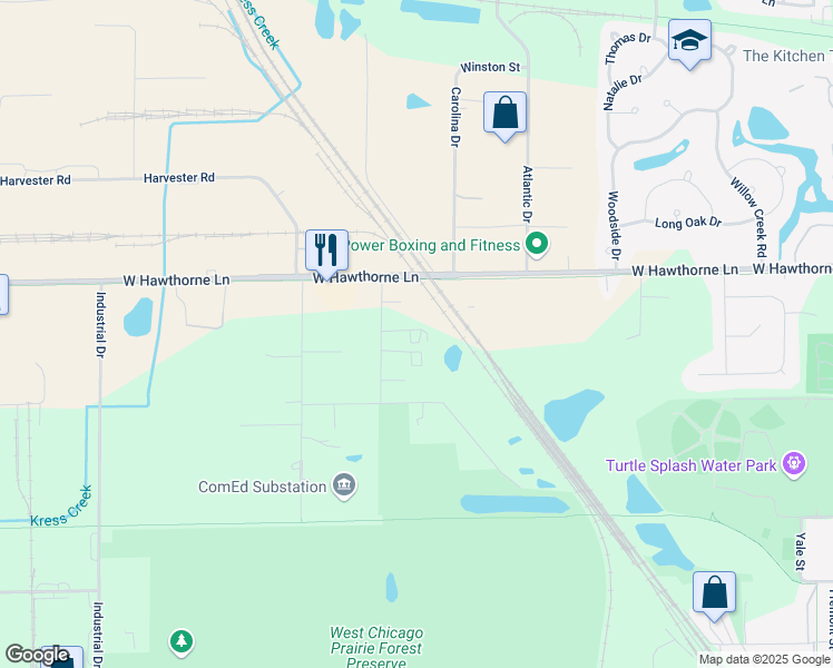 map of restaurants, bars, coffee shops, grocery stores, and more near 1N711 Pilsen Rd in West Chicago