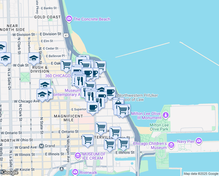 map of restaurants, bars, coffee shops, grocery stores, and more near 808 North Lake Shore Drive in Chicago