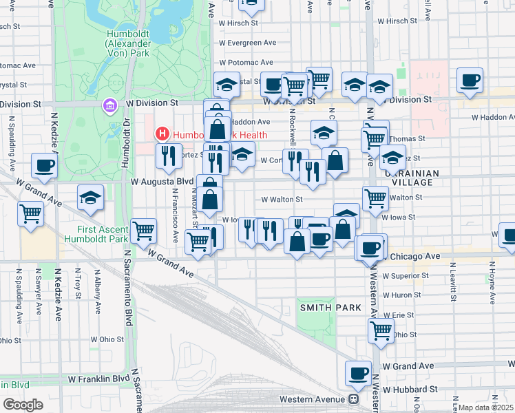 map of restaurants, bars, coffee shops, grocery stores, and more near in Chicago