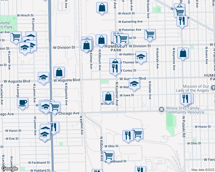 map of restaurants, bars, coffee shops, grocery stores, and more near 4448 West Walton Street in Chicago
